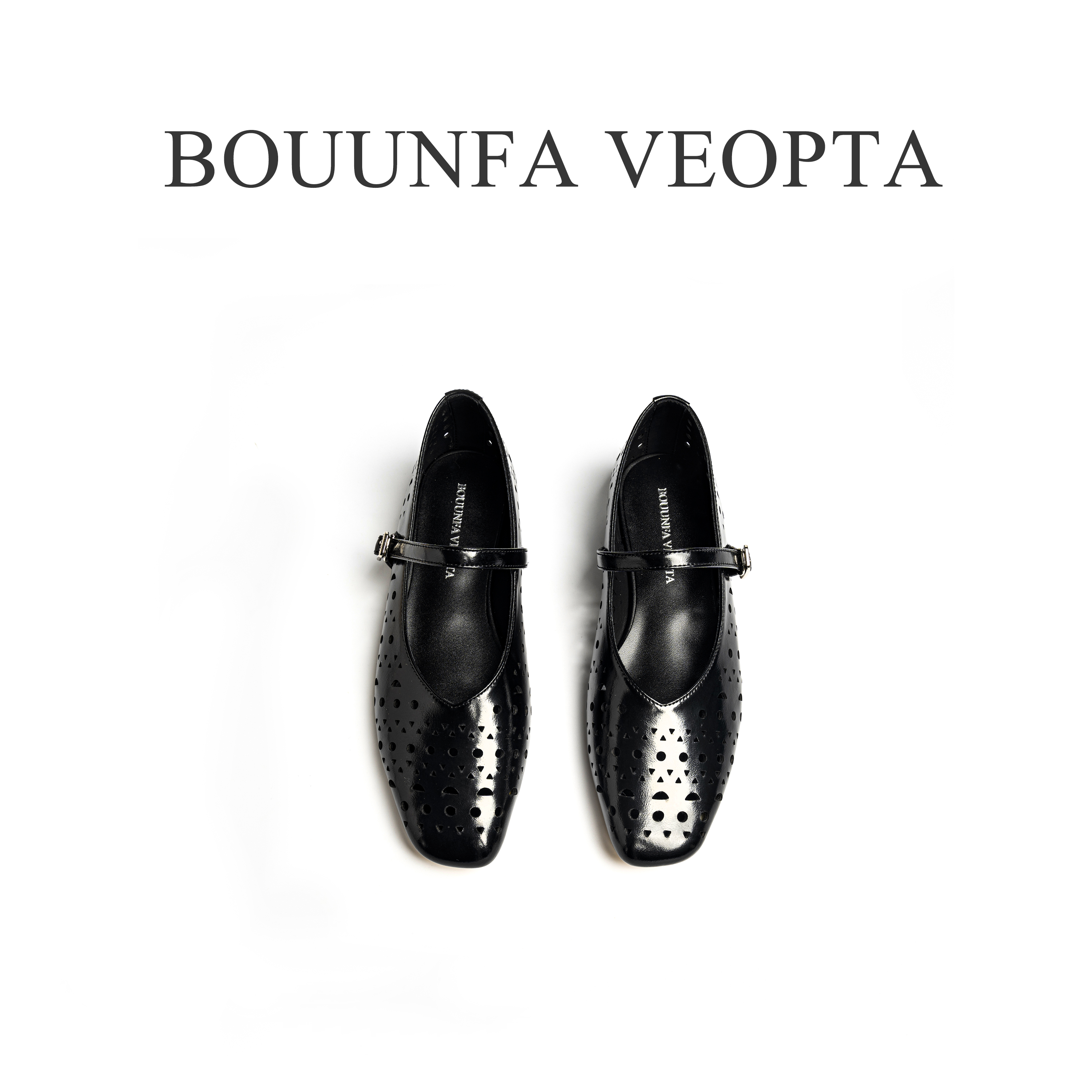BOUUNFA VEOPTA【正品】新款镂空玛丽珍真皮时尚气质百搭一字带单鞋