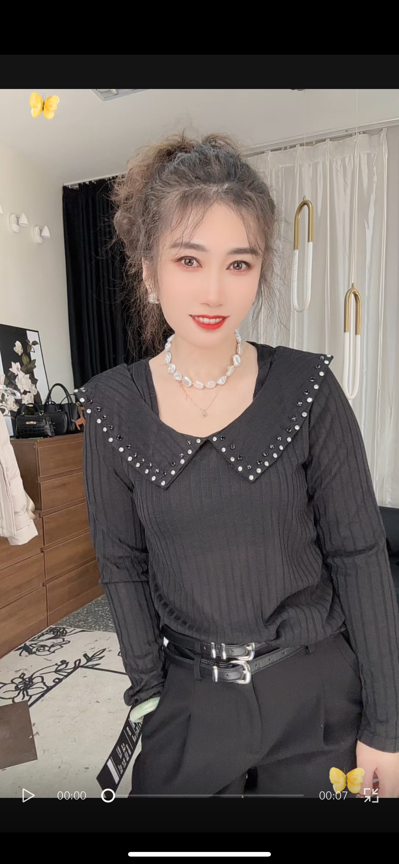 春季法式翻领钉珠气质百搭小衫