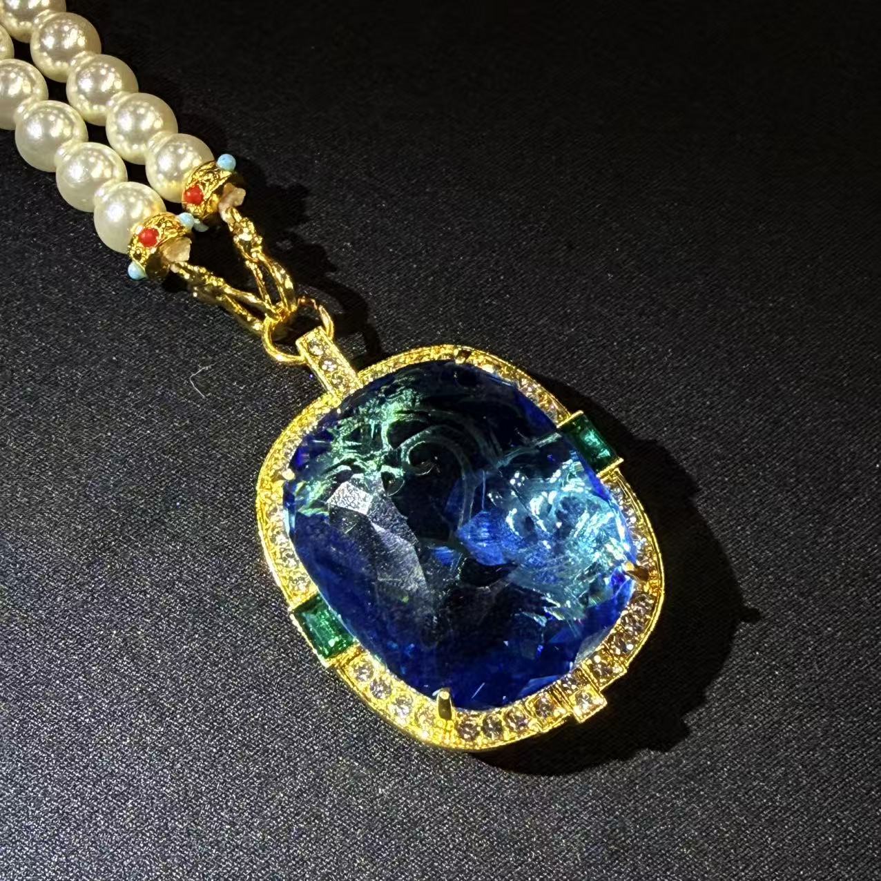 【福气来珠宝】B032 -DIY饰品-精美切割裸面蓝吊坠-多样性发其一