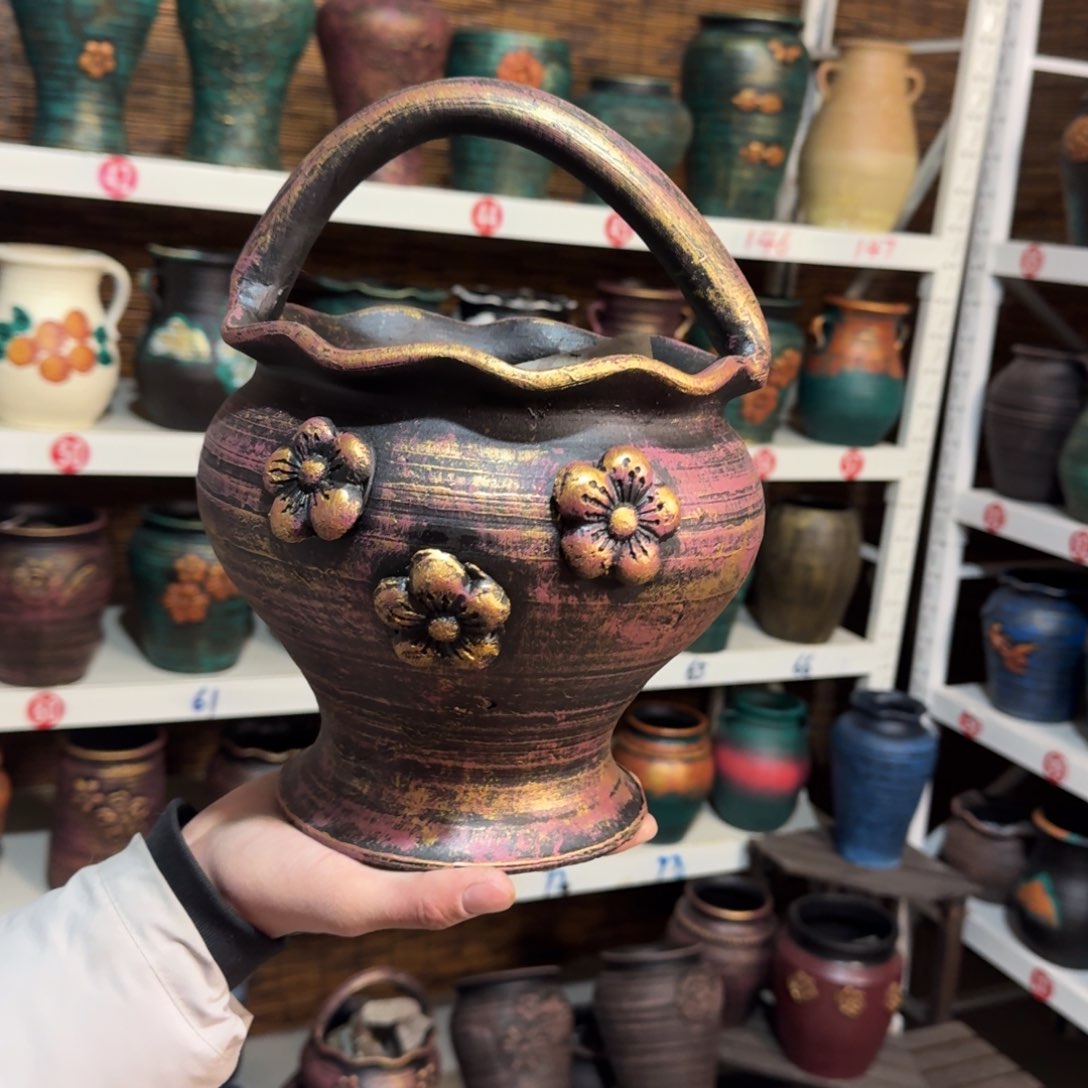 红陶红陶浮雕花盆炸炸炸炸