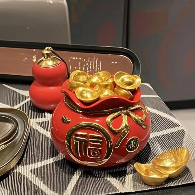 【唐森森设计】招财进宝福袋聚宝盆收纳罐糖果福袋桌面装饰摆件