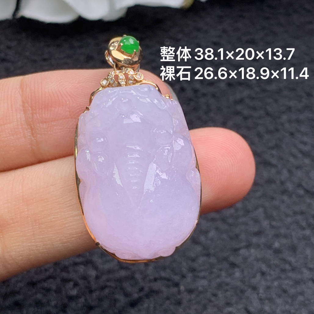 18k金镶嵌天然缅甸翡翠紫罗兰貔貅吊38.1×20×13.7/26.6×18.9×11.4