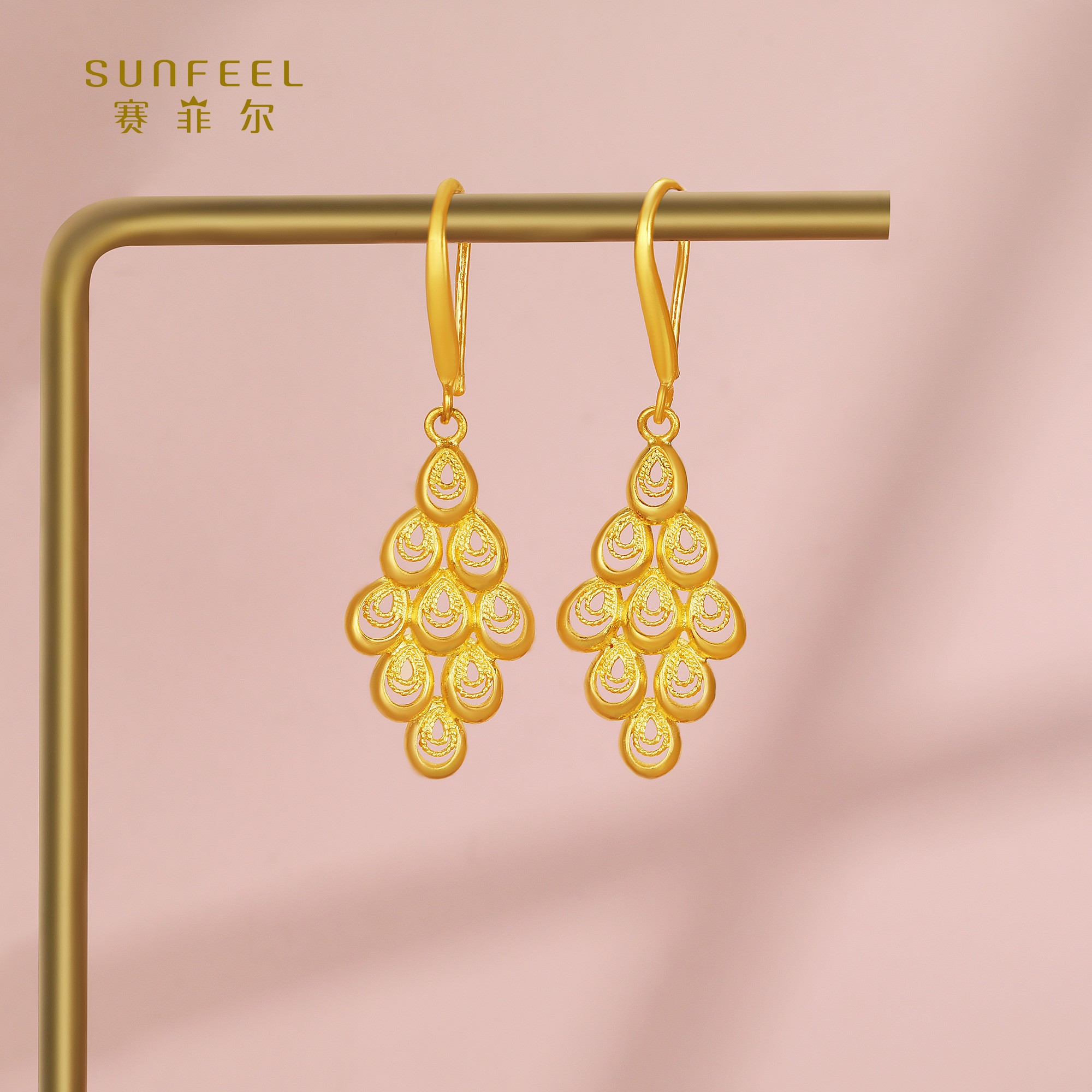 SUNFEEL/赛菲尔【三店】足金时尚凤尾艺术款耳吊HR20020550