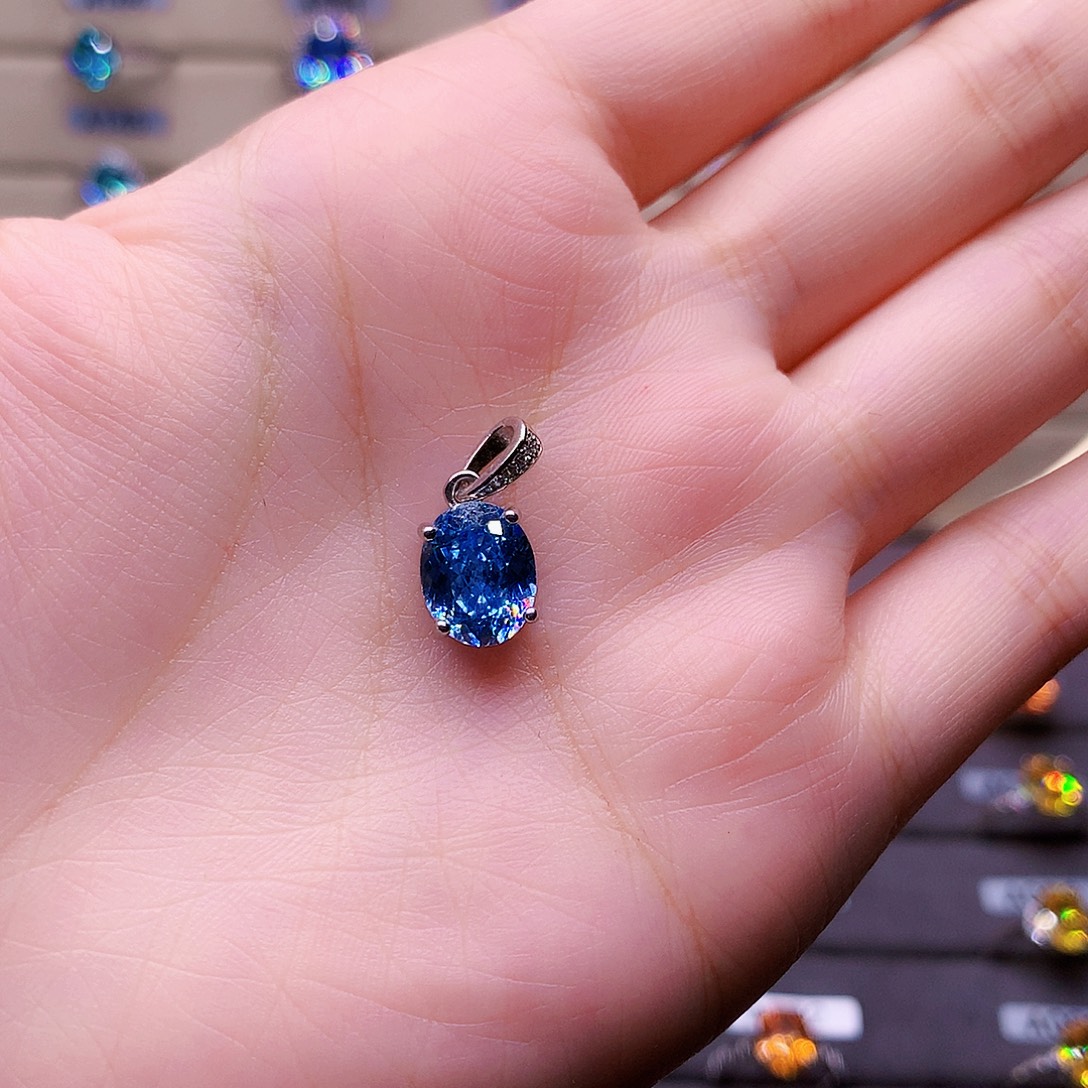 天***妈吊坠(赠链)银S925镶嵌海蓝宝石