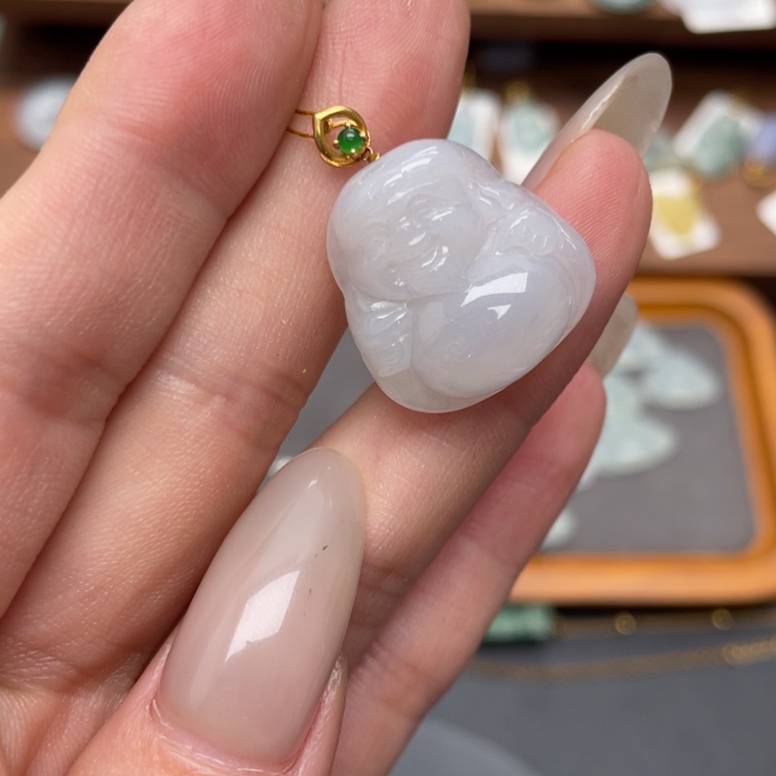 翡翠18K金镶嵌吊坠(不含链)