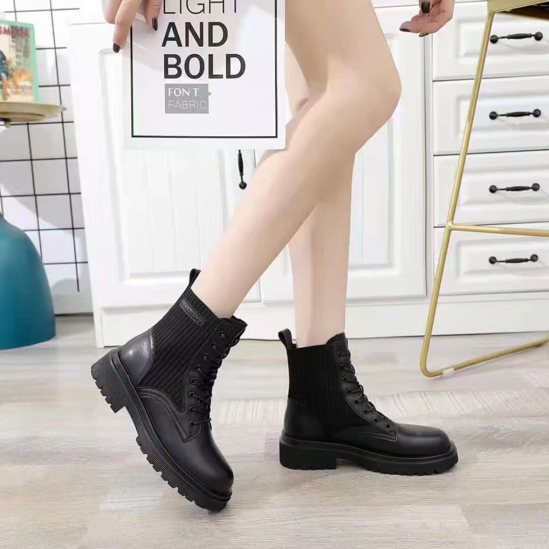 冬季女秋冬马丁靴女加绒加厚短靴百搭厚底飞织秋季2155-9
