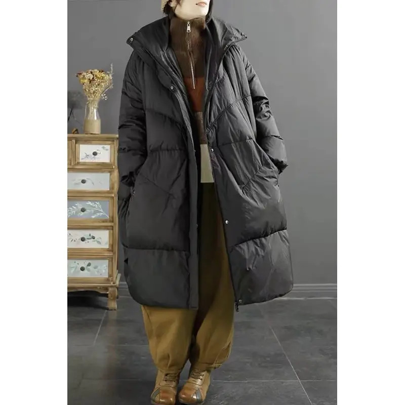 冬季个性森系宽松显瘦白鸭绒羽绒服女冬季2025年新款长款过膝