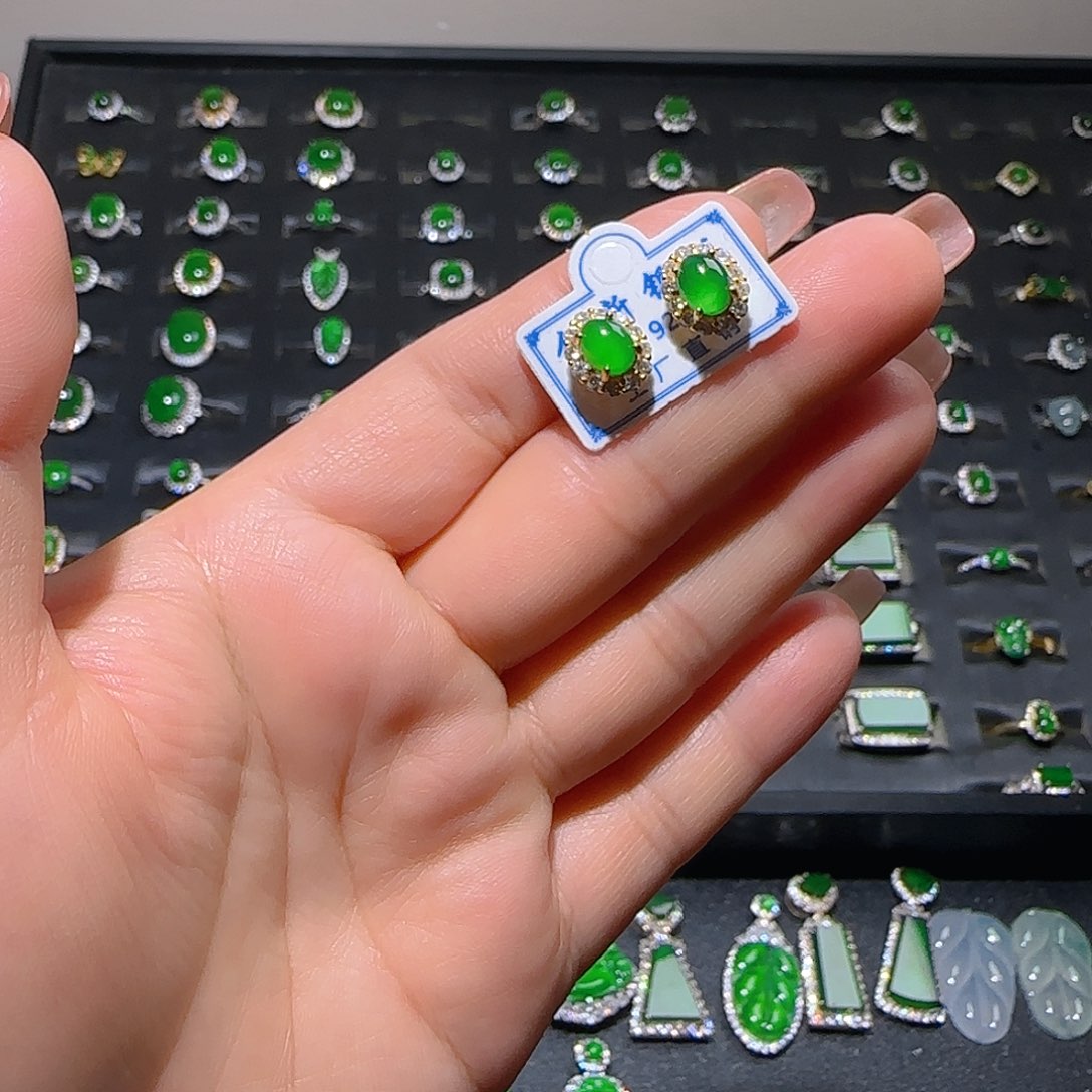 翡翠银S925镶嵌耳饰