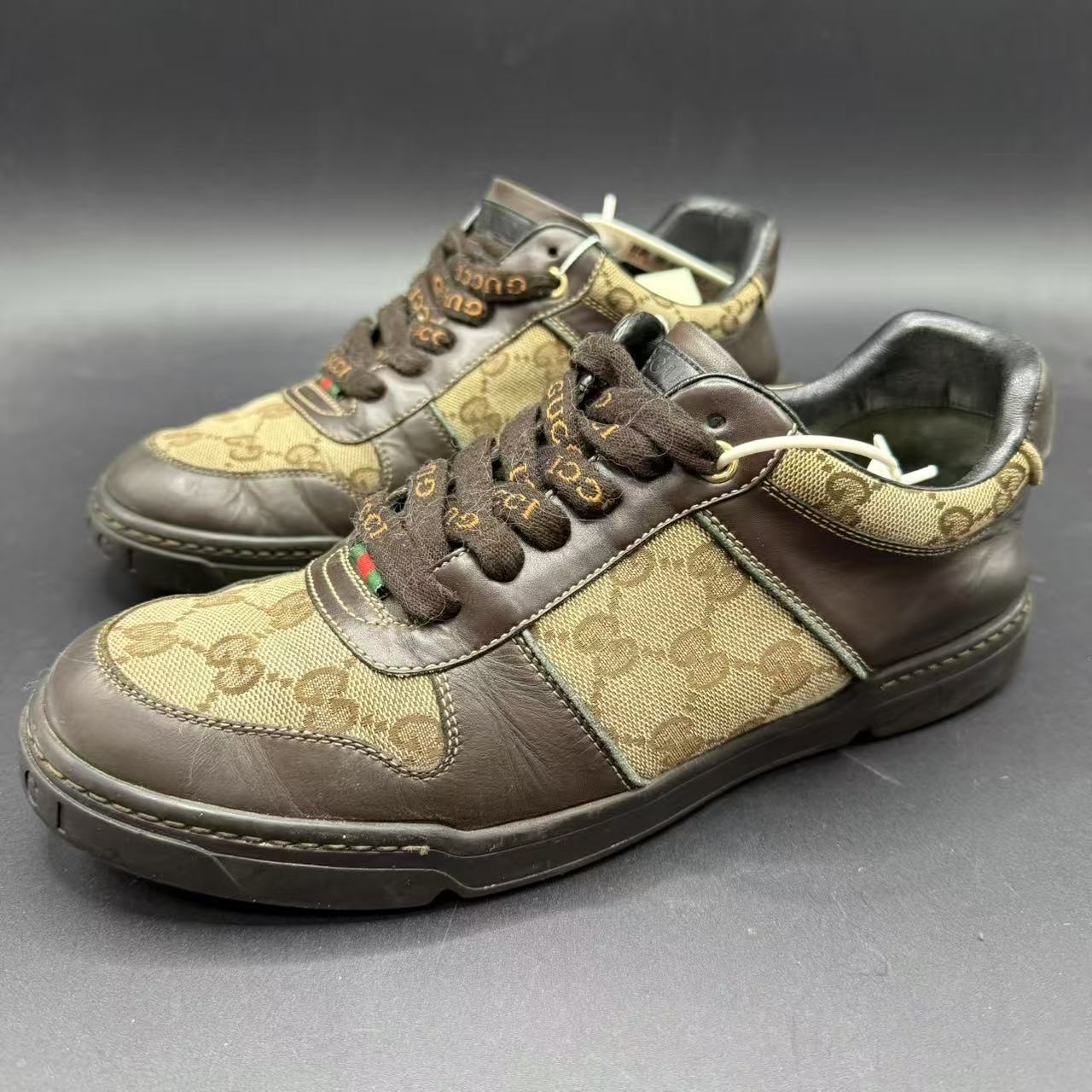 95新 GUCCI/古驰 【聚星好物】男士棕色老花板鞋 39.5码 b115d