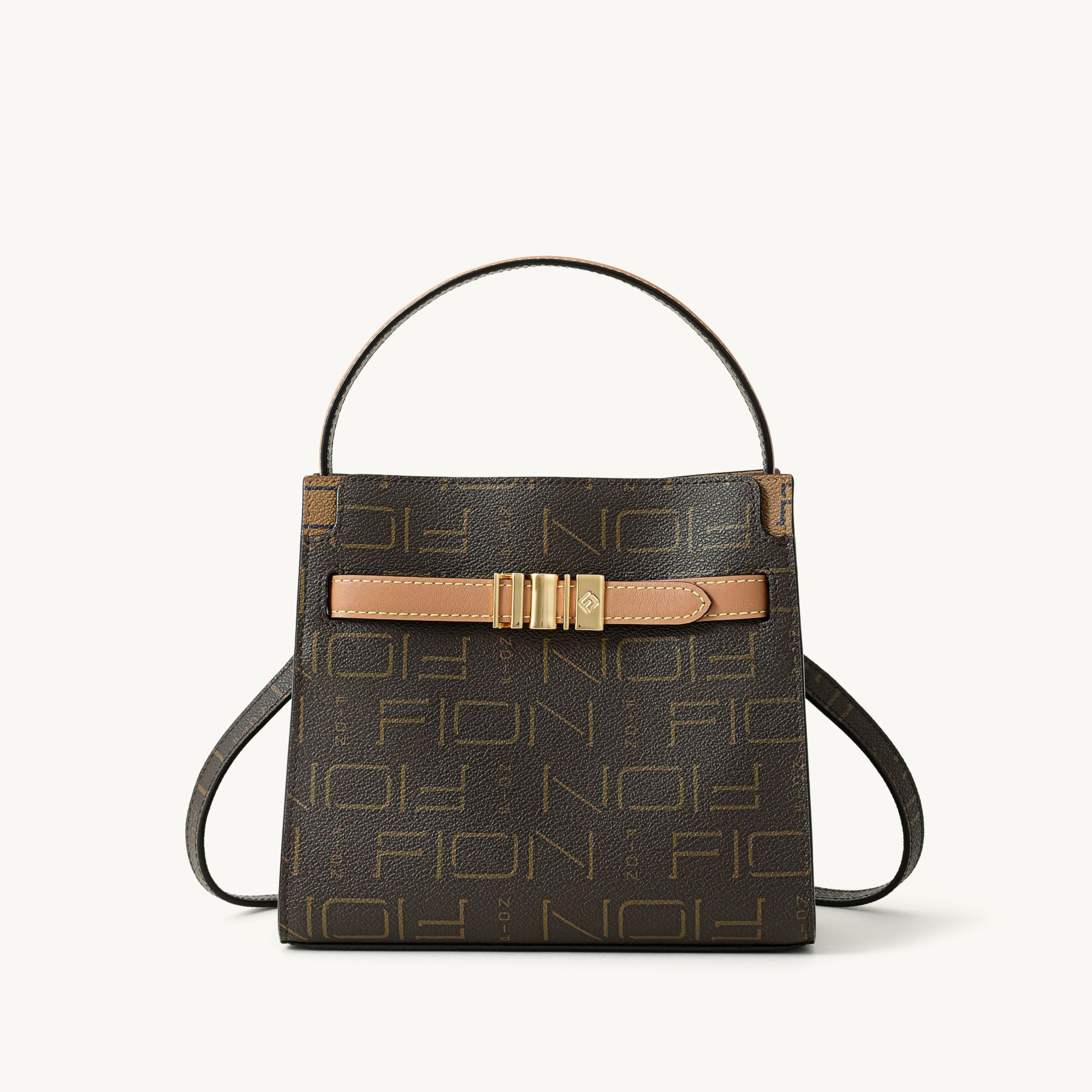 Fion/菲安妮【双旦礼遇】复古印花翻盖斜挎凯莉包FAAFIFS423