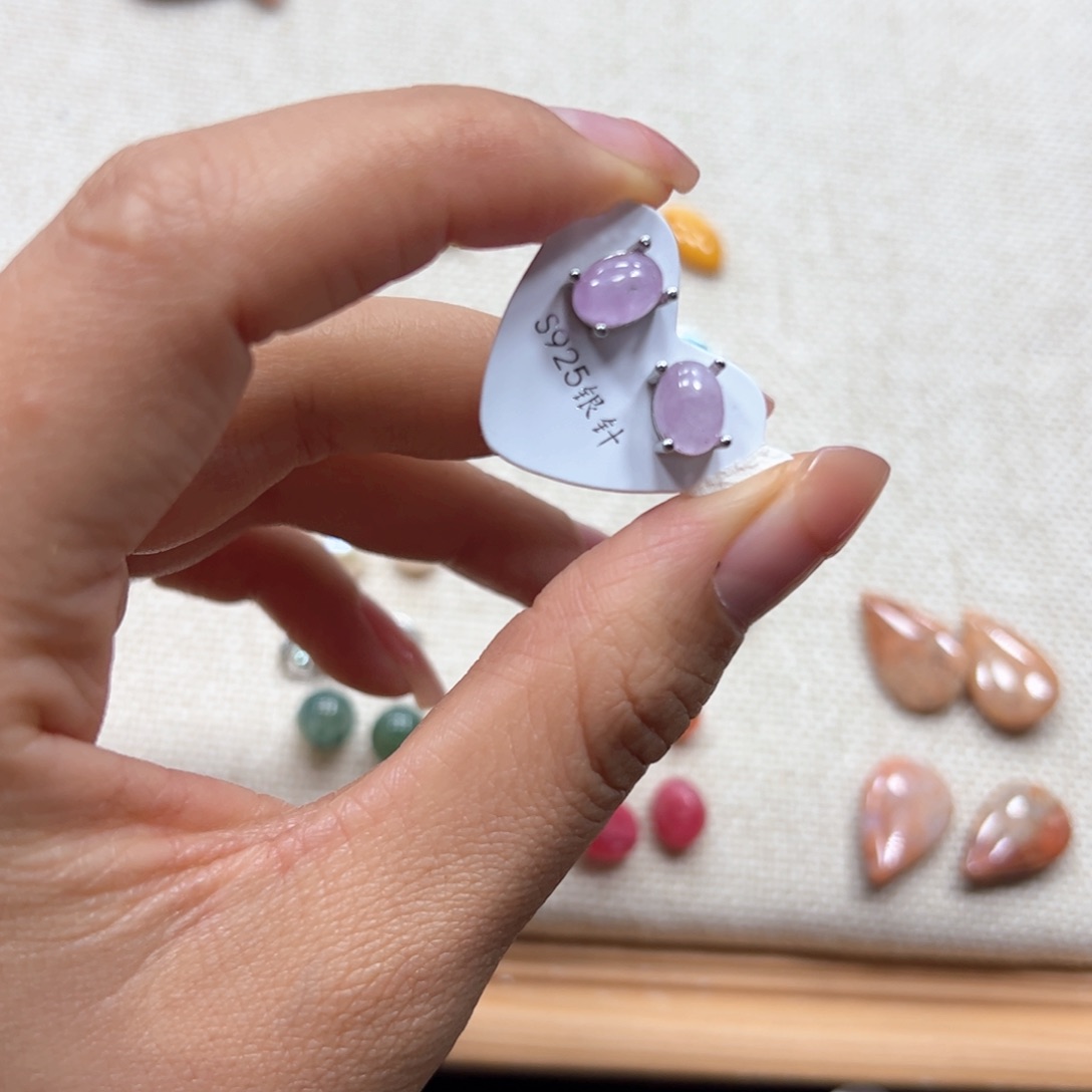 银S925镶嵌手链烟晶紫锂辉耳钉