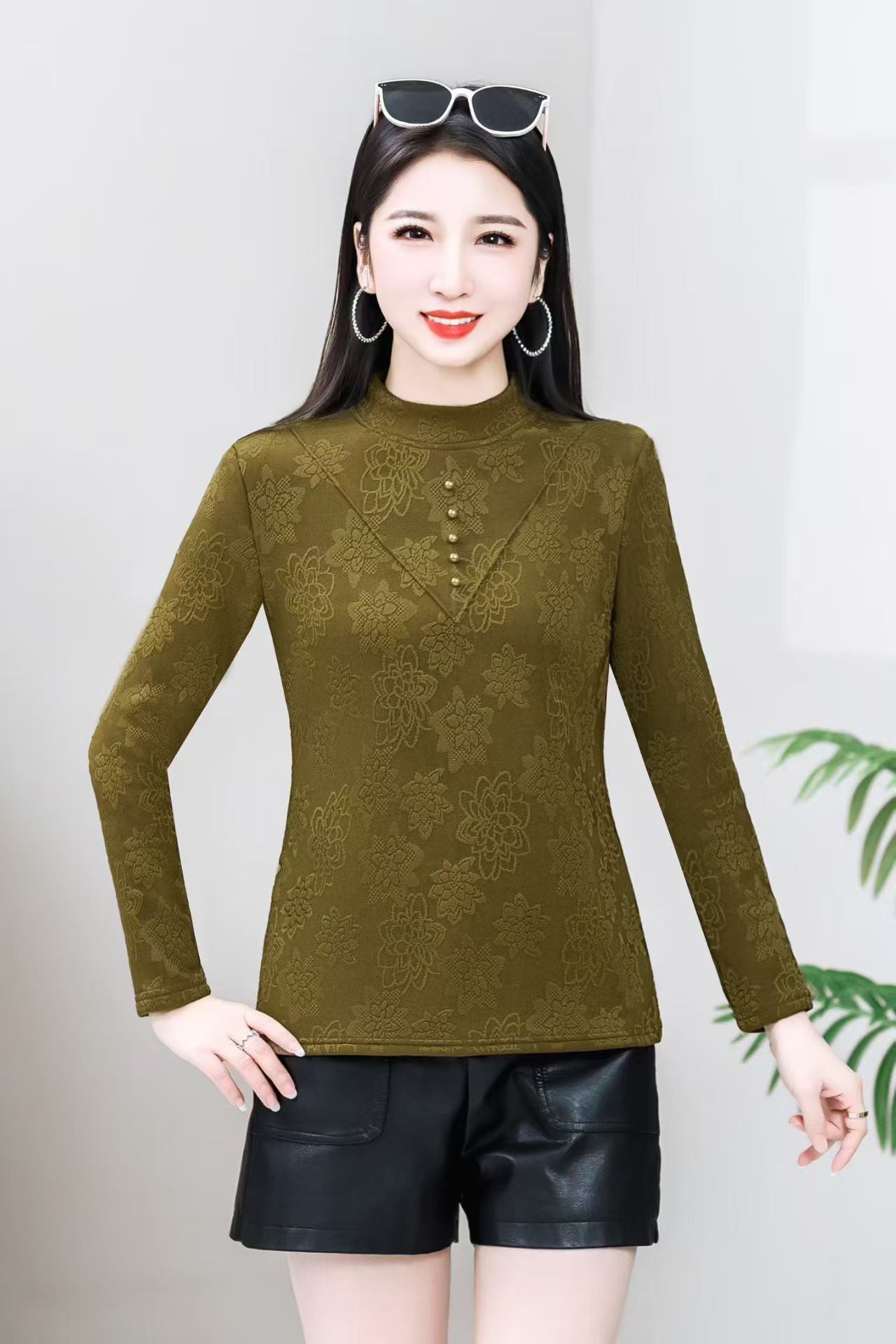【加绒加厚】冬季新年打底衫女士百搭一体绒保暖上衣洋气小衫半高领
