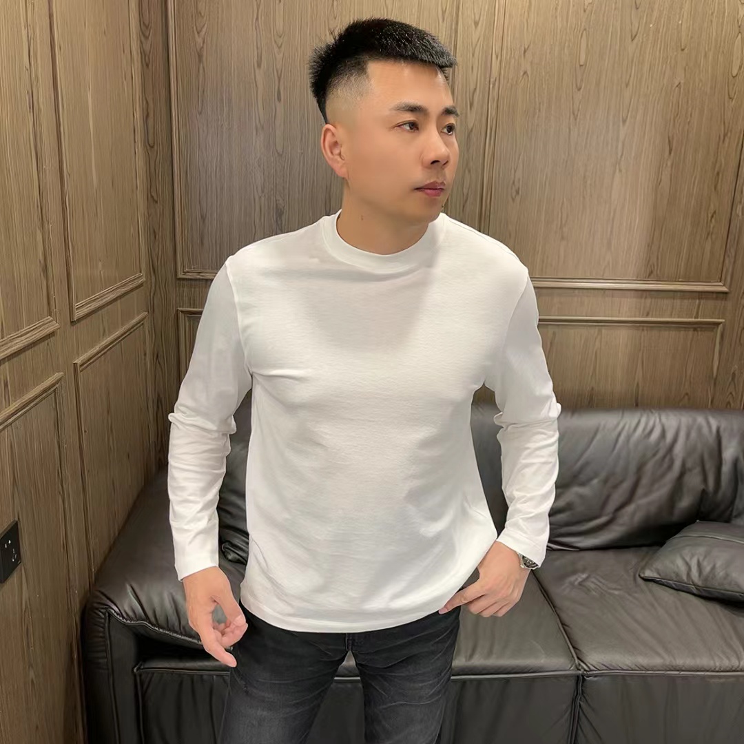 TA钴25早秋JL600 男士高端商务休闲 简约纯色百搭柔软圆领长袖T恤