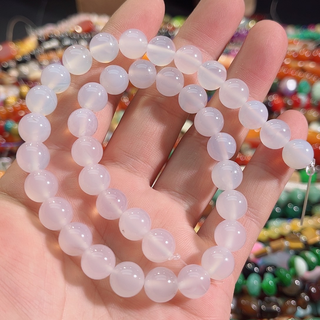 玛瑙/玉髓未镶嵌珠宝半成品白玛瑙荔枝冻一条10mm