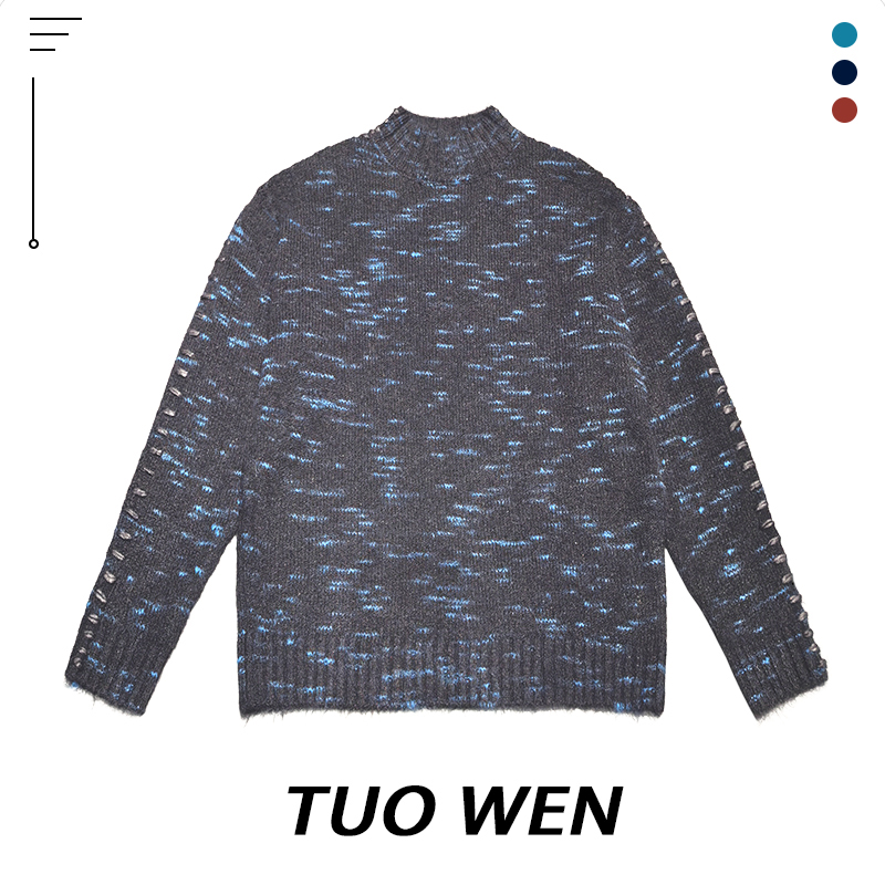 常规款厚款宽松型时尚百搭高领针织羊毛衫印花舒适宽松针织衫