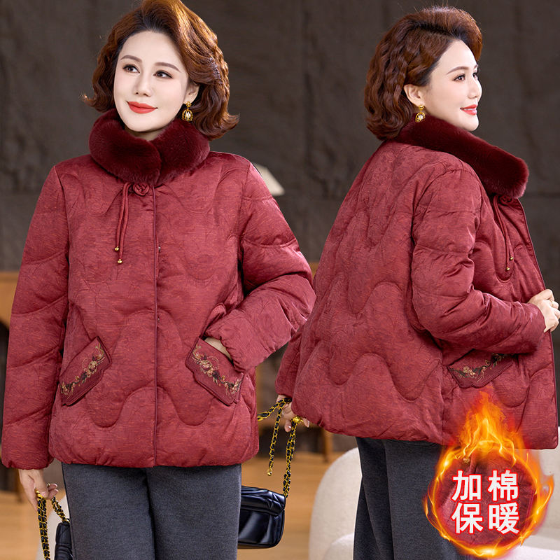 中年妈妈冬装休闲保暖棉服外套女2025新款洋气中老年女装棉衣棉袄