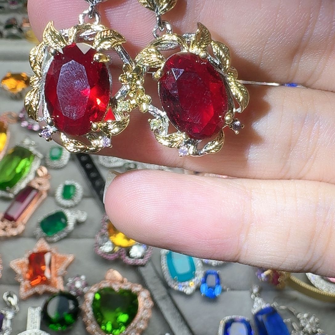 托帕石耳饰银S925镶嵌