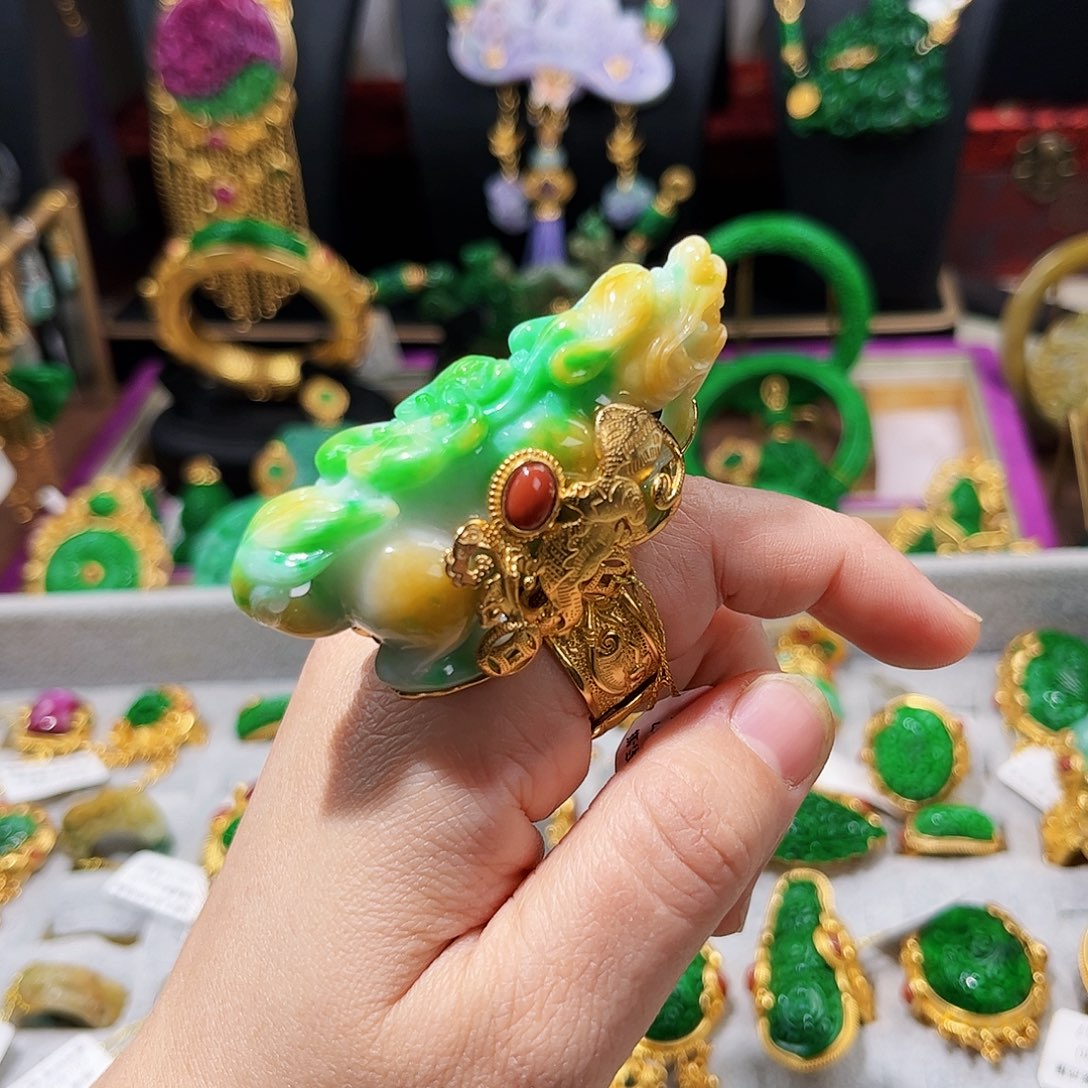 【闪购商品】翡翠戒指银S925镀金镶嵌 貔貅