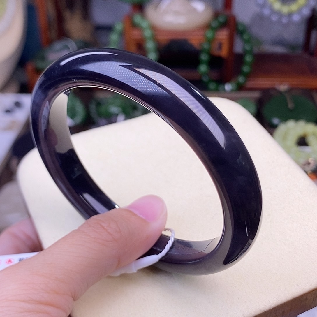 和田玉58.4 浓烟紫脂膏级老料手镯天花板清货未镶嵌