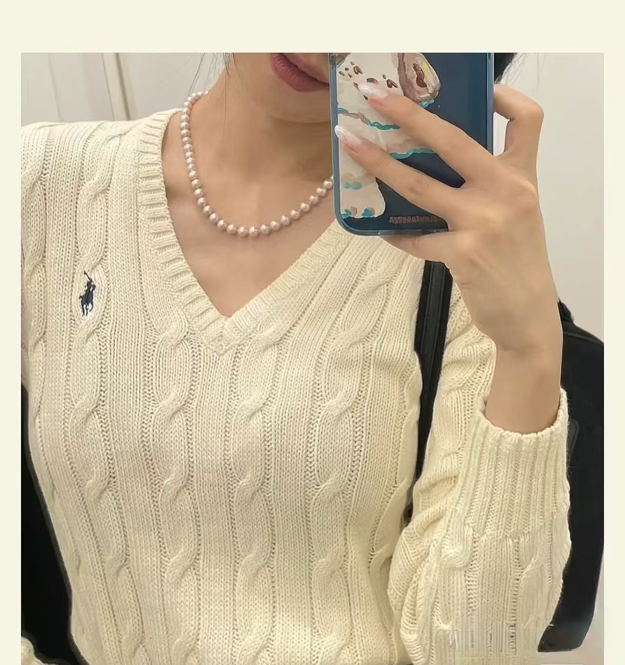 小马标v领绞花针织衫显瘦毛衣羊毛内搭经典刺绣上衣