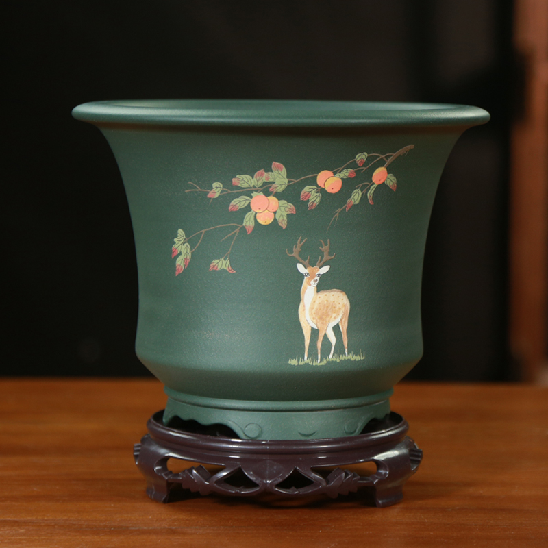 宜兴绿泥手工泥绘精品紫砂花盆兰花盆景兰草蝴蝶兰君子兰专用盆