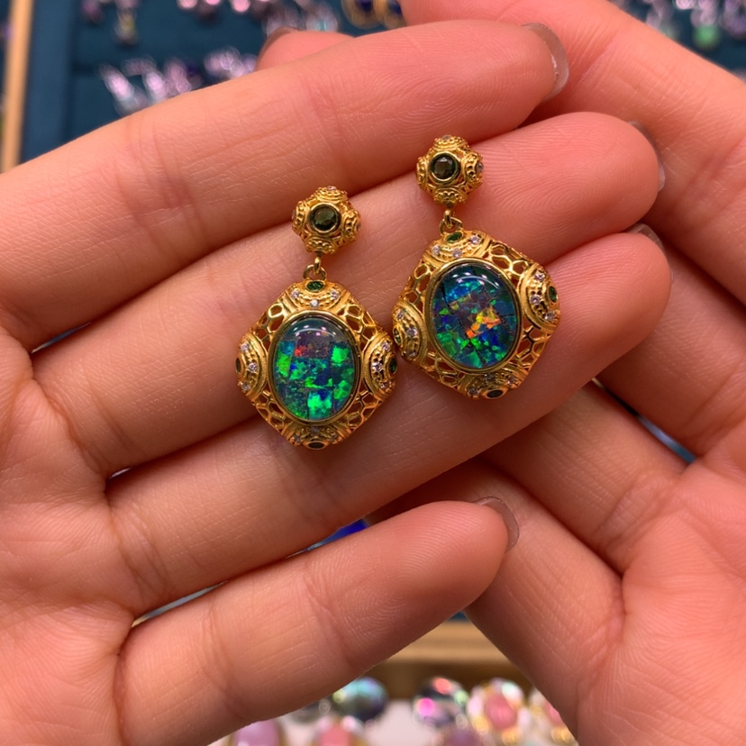 【闪购商品】欧泊澳洲耳钉款式银S925镀金镶嵌萱****y