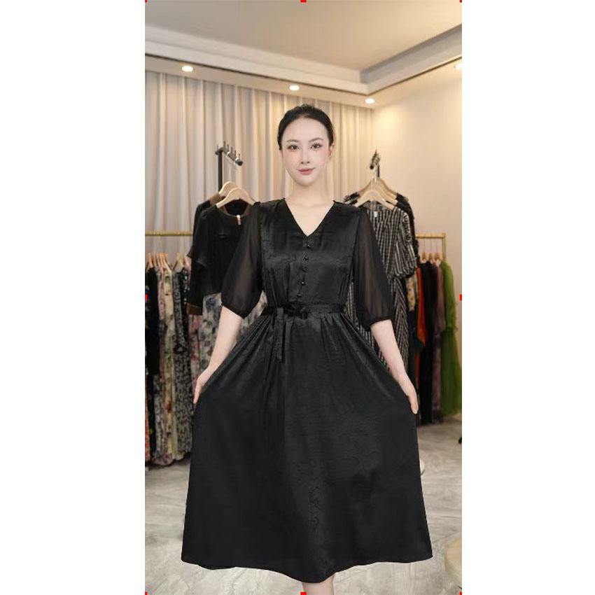 L065  2025年时尚气质连衣裙新款女装收腰显瘦中长款连衣裙