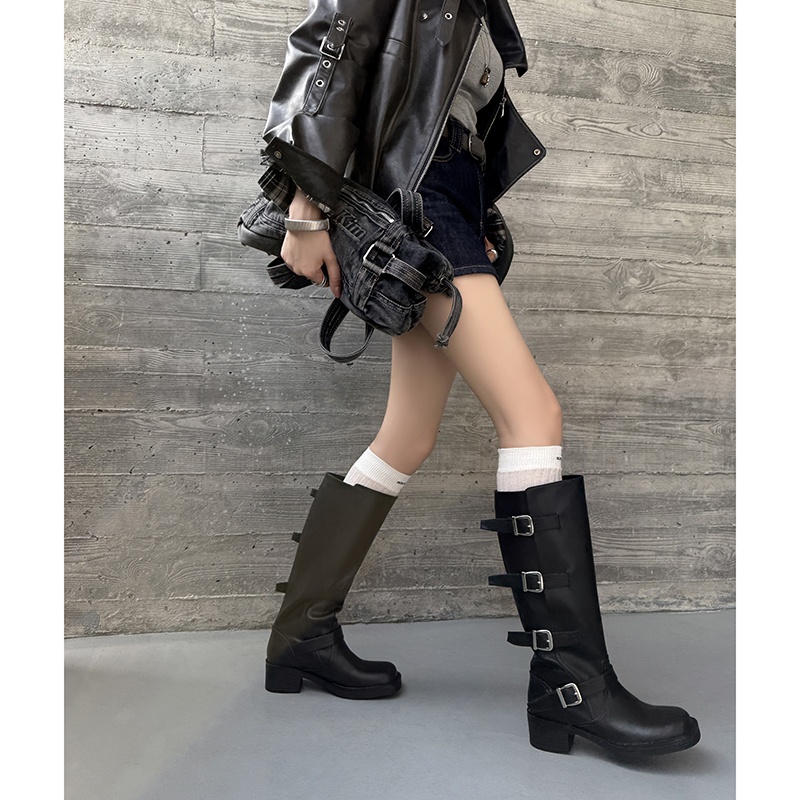 【牛皮】跟高4.8cm2025年秋冬新款气质粗跟个性潮流长靴气质骑士靴