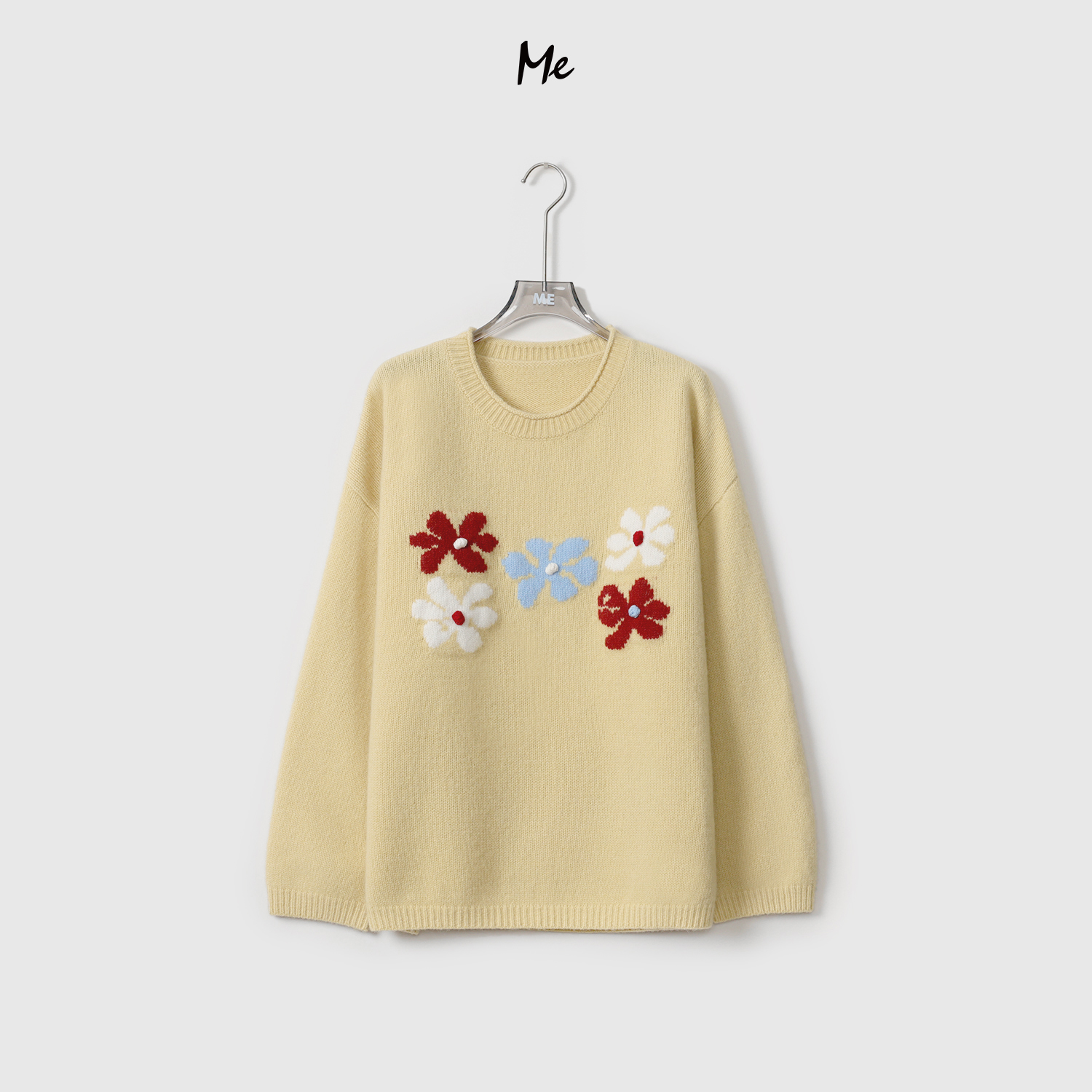 ME【快乐岛】100绵羊毛彩色立体提花针织上衣圆领长袖毛衣MEQA3331