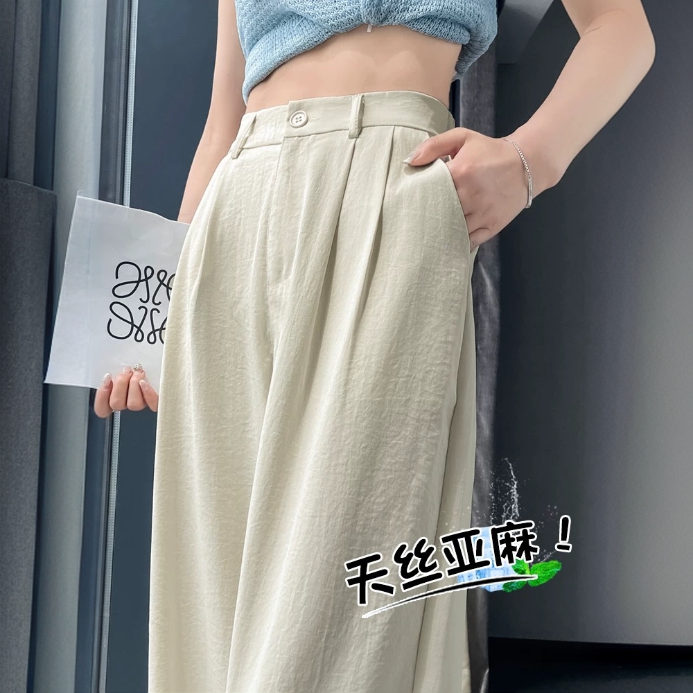 亚麻阔腿裤2025夏季新款冰丝裤时尚宽松棉麻西装垂感高腰直筒裤子