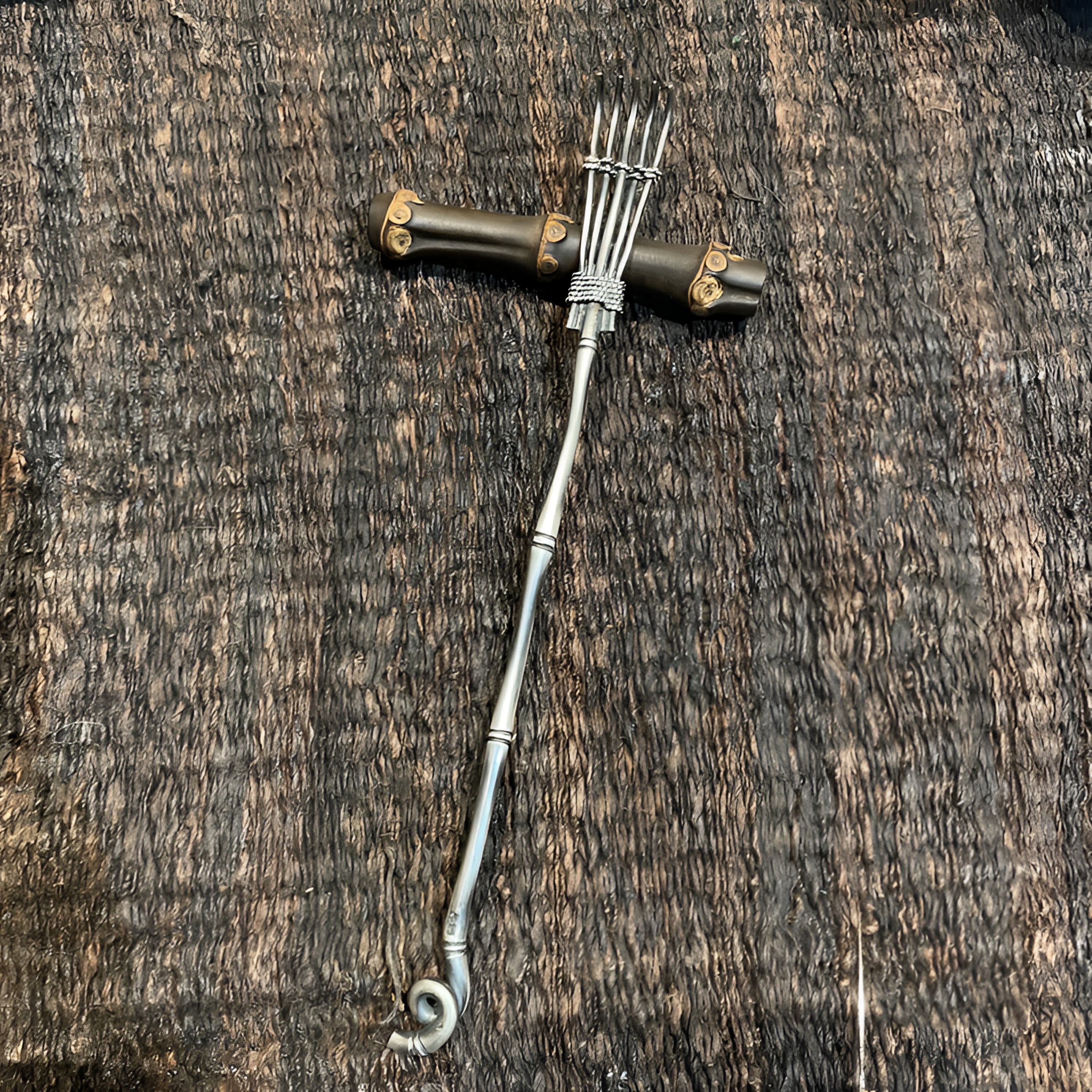 足银手工五齿钉耙茶拨 茶耙