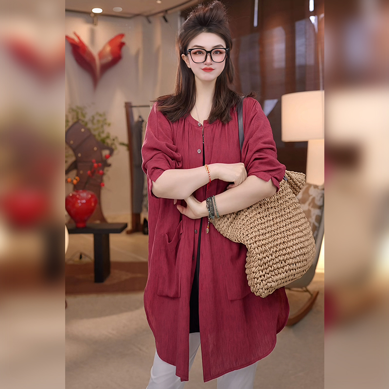 【Linda姐高端线】春夏新款时尚轻奢通勤宽松红色衬衫AA5SCS0264