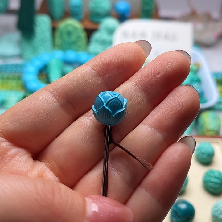 精工雕刻蓝色莲花珠