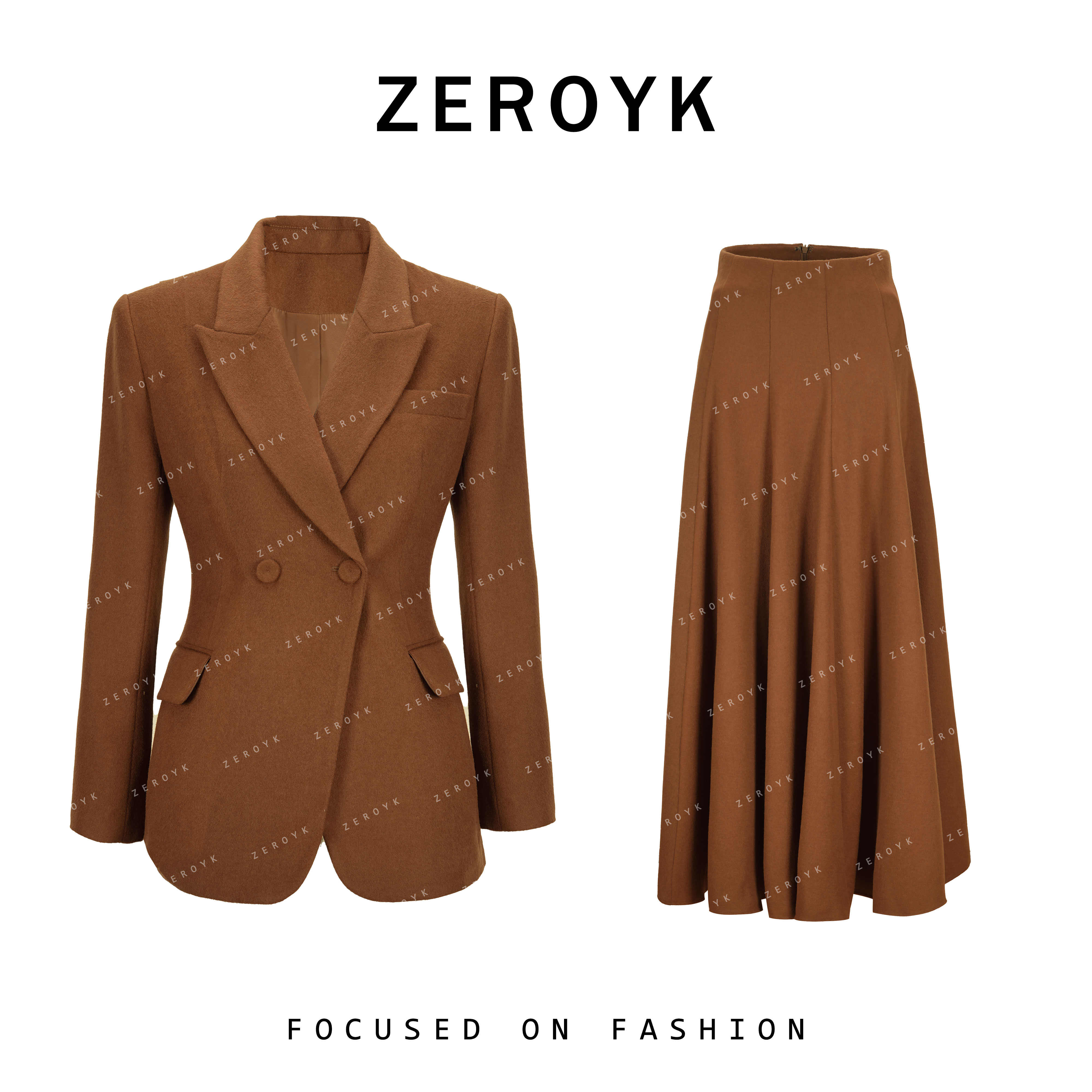 ZEROYK翎蔻 纯色2025新款时尚秋冬减龄简约厚裙装马甲西装三件套