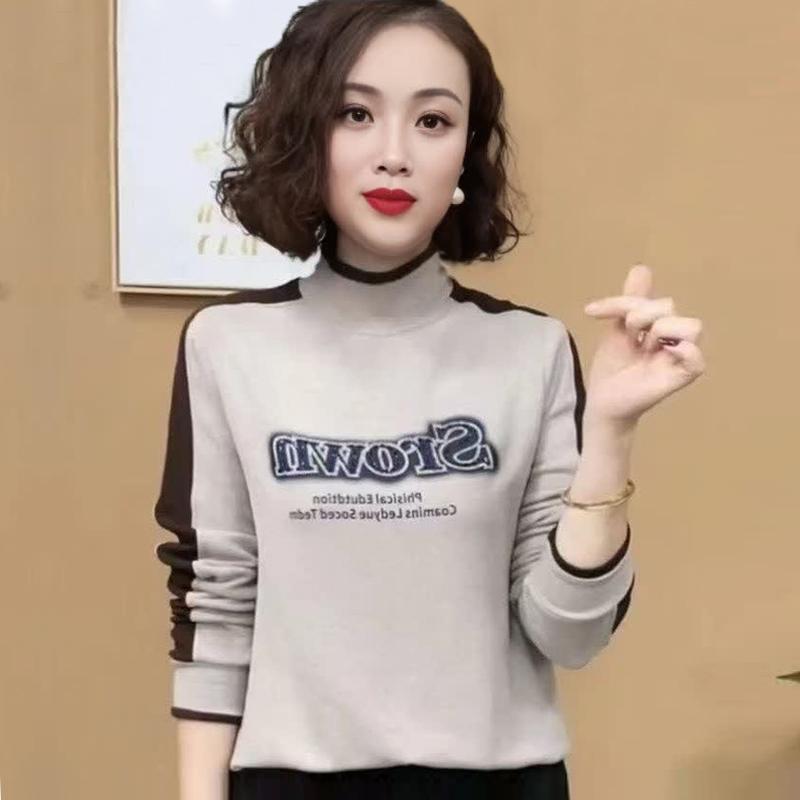 半高领妈妈装气质秋冬时尚洋气百搭长袖德绒中老年打底女保暖上衣