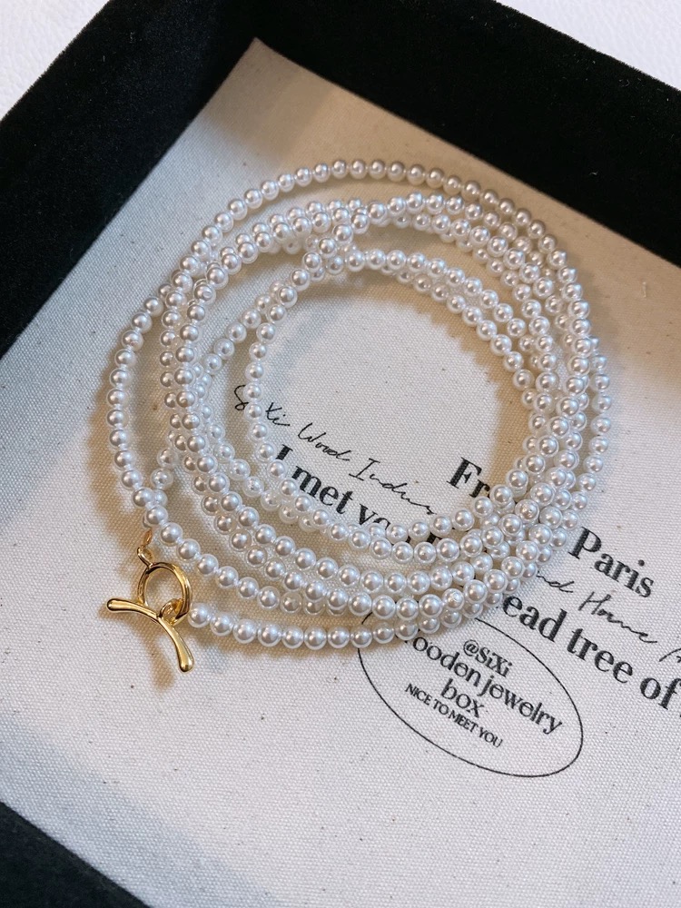 【呦呦】百搭OT扣4mm左右小米珠长款毛衣链麻花链叠戴 贝珠