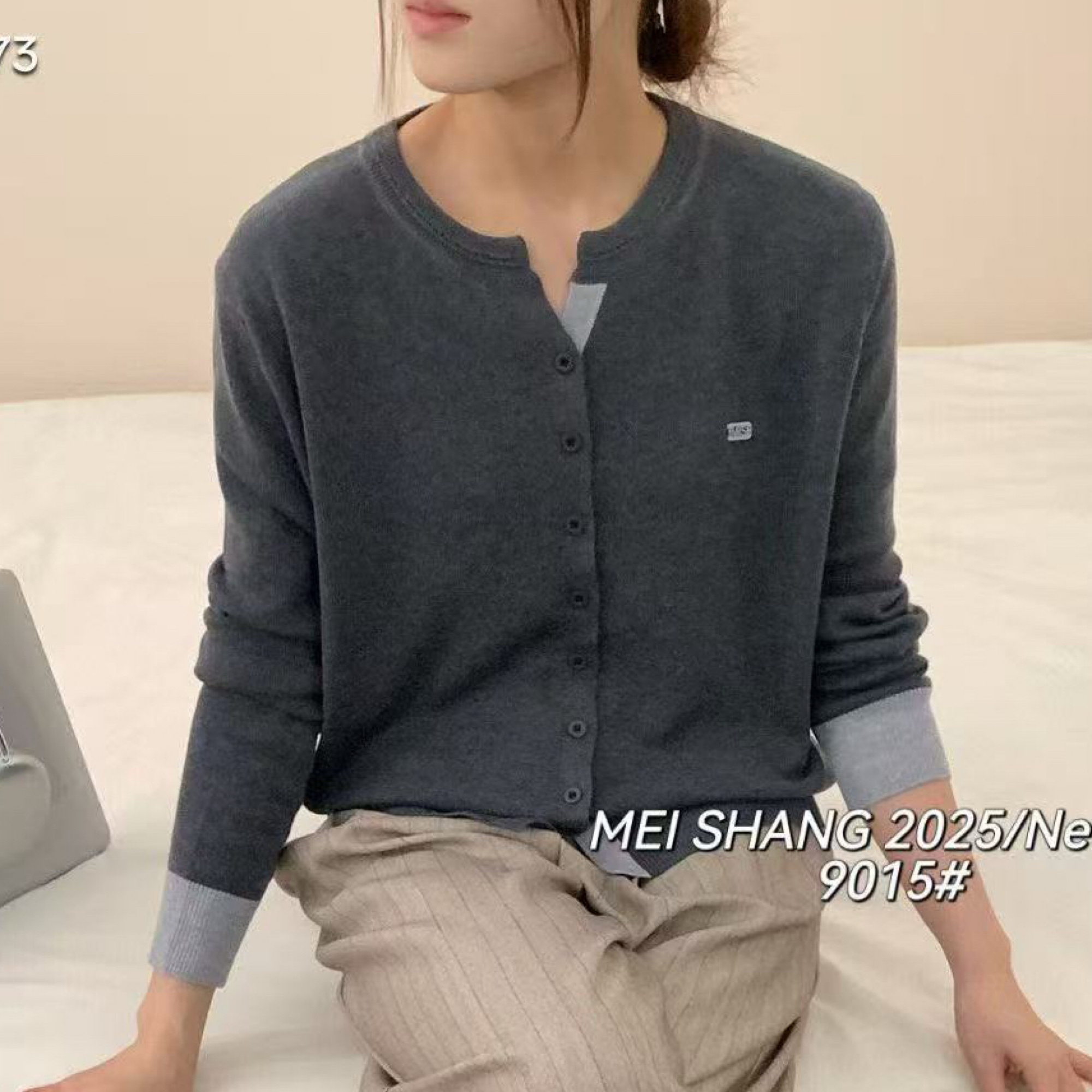 9015长袖拼接保暖少女风针织毛针织衫秋季秋冬上衣韩版