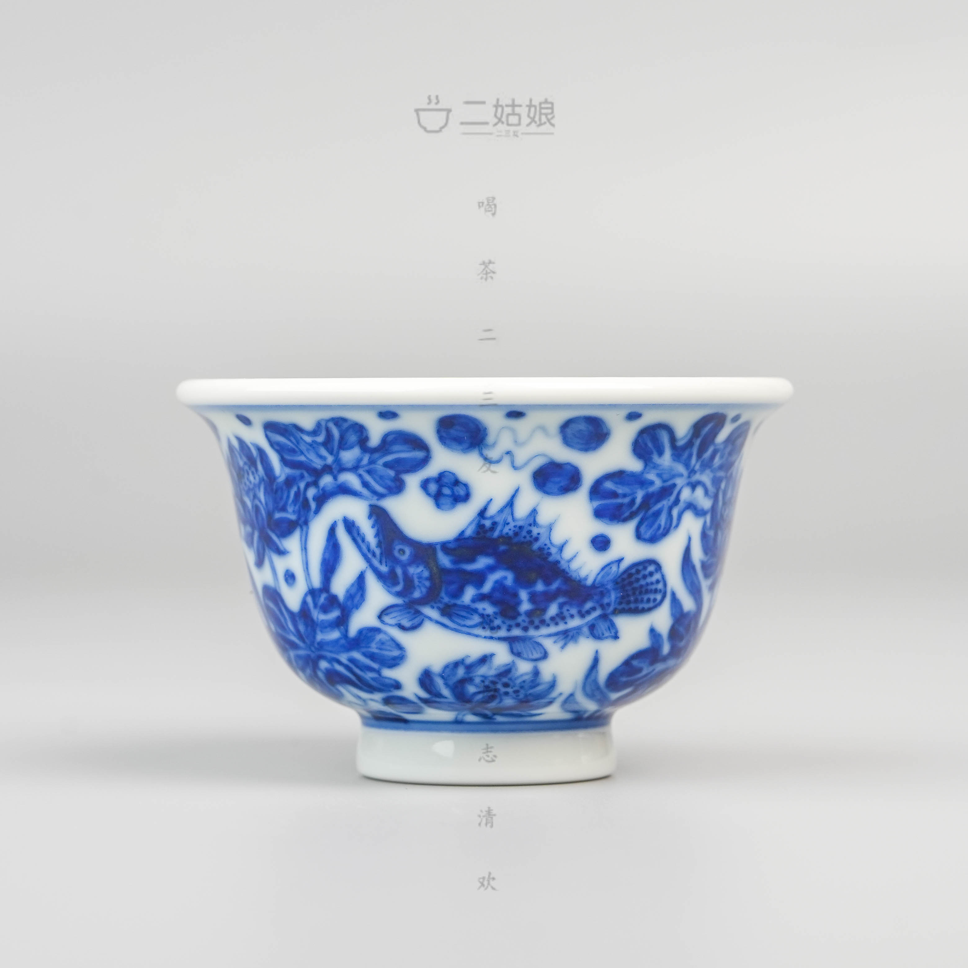 天义华青花鱼藻迷你小压手【景德镇全手工茶具110ml】