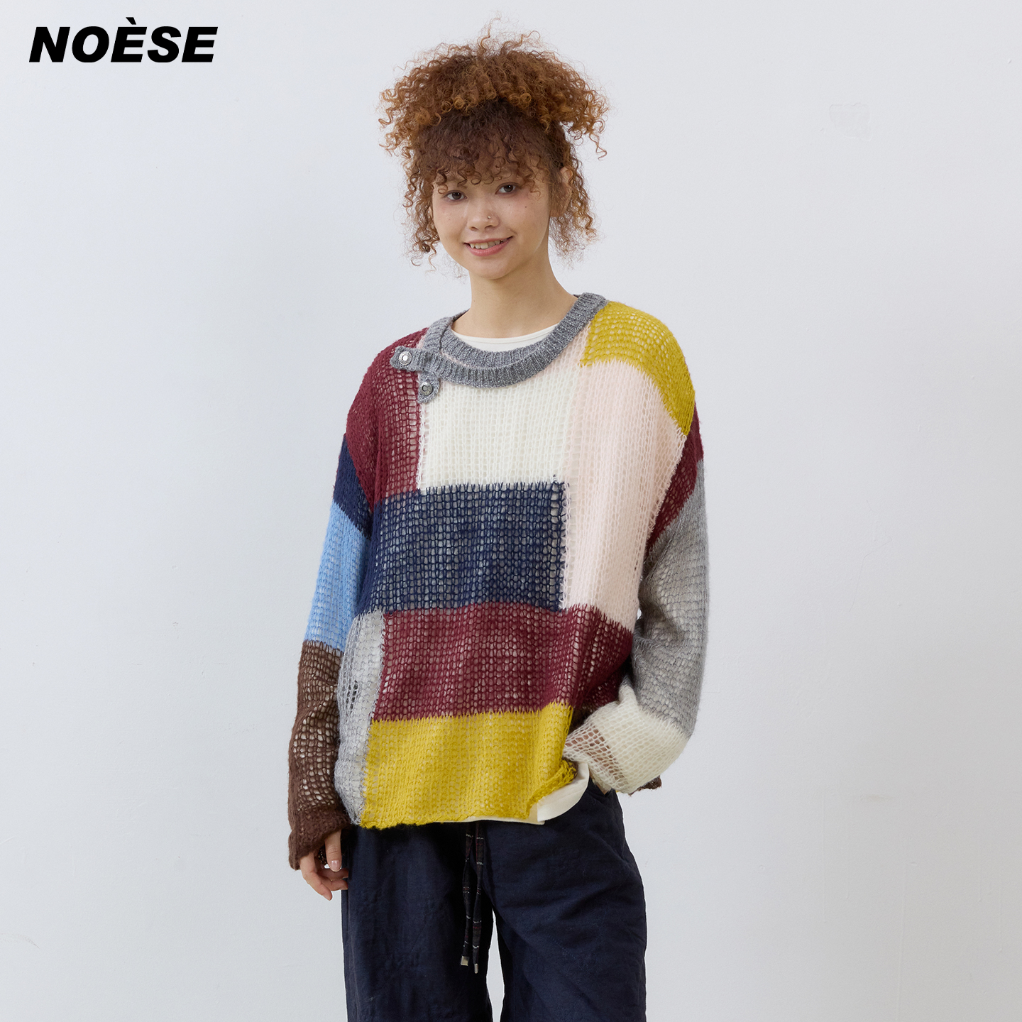 创意双领口设计镂空真两件毛衫