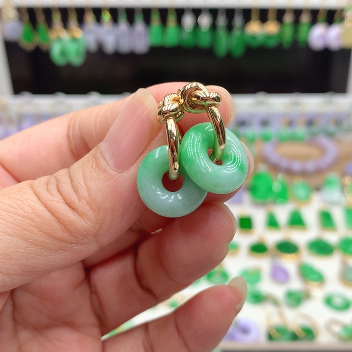 好***情翡翠18K金镶嵌耳饰