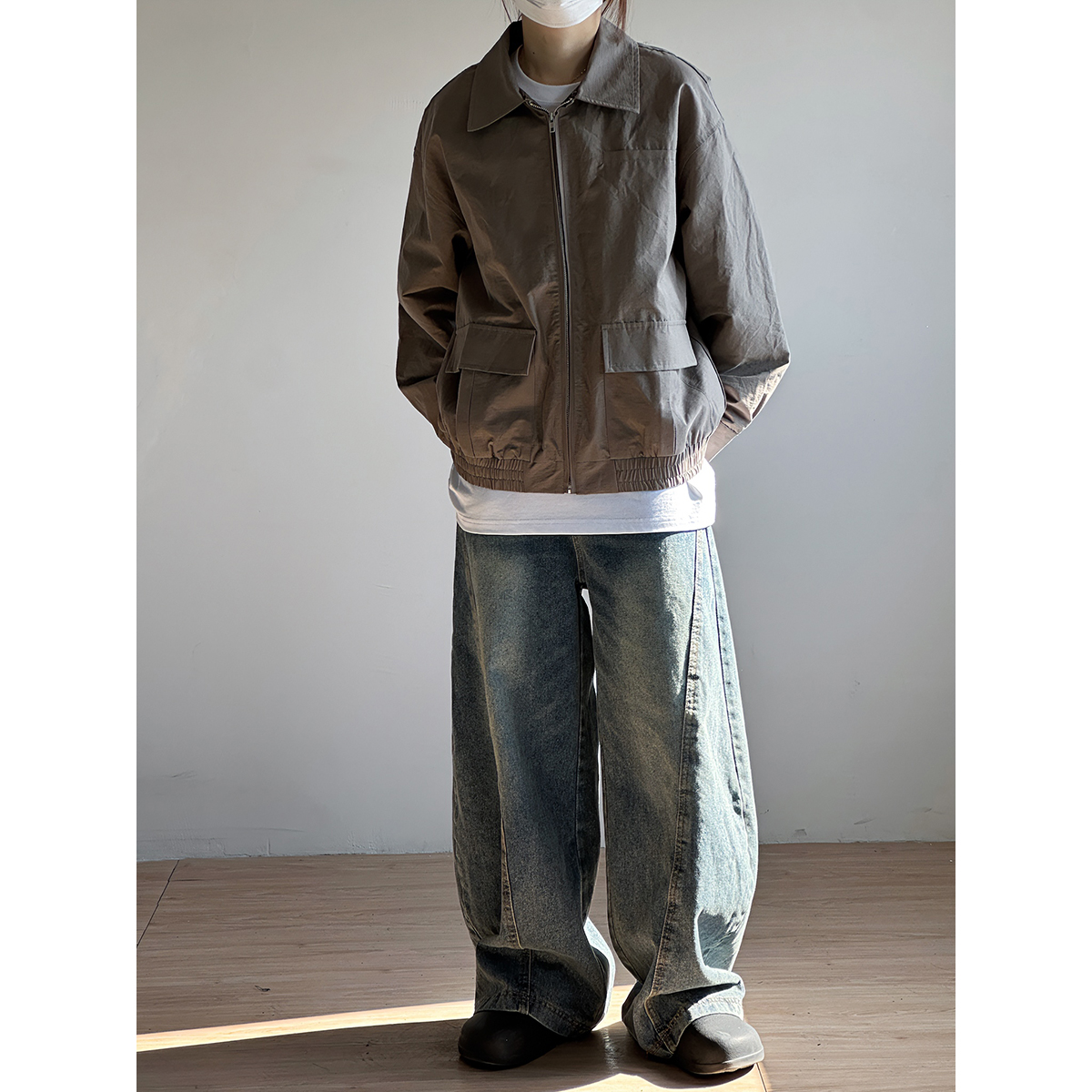 ZMXN春装新款美式复古翻领工装外套男女潮牌宽松百搭cleanfit夹克