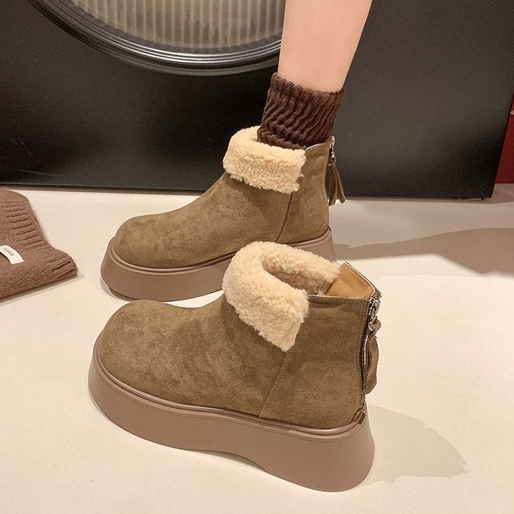 现货雪地靴女加绒加厚勃肯鞋马丁靴2025新款冬季保暖短靴雪地棉鞋