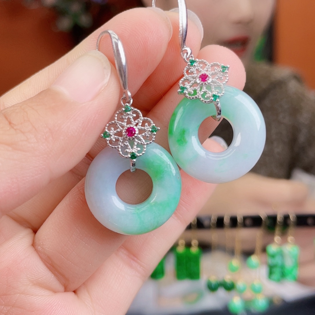 翡翠银S925镶嵌耳饰