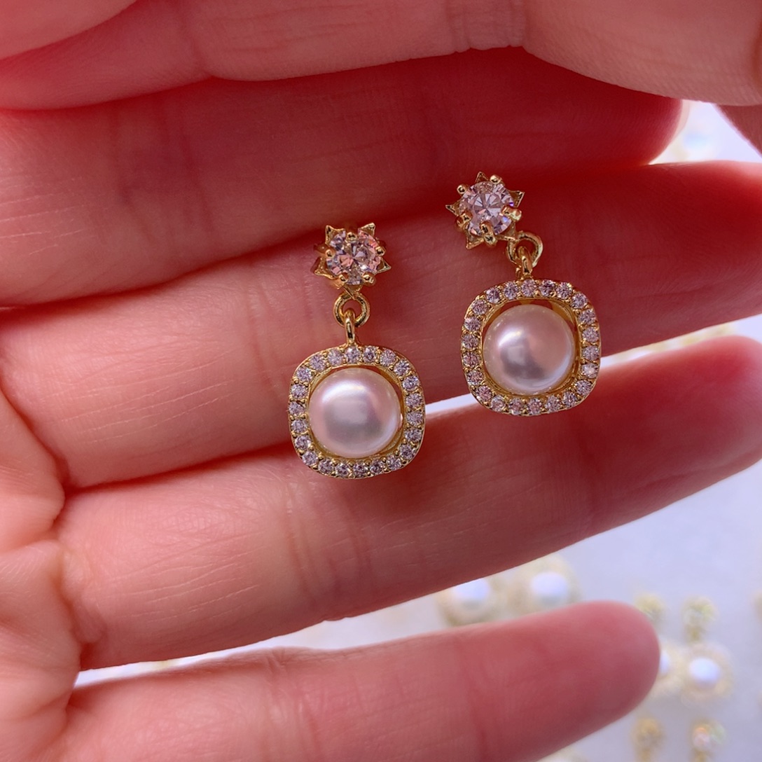 淡水珍珠耳饰合金