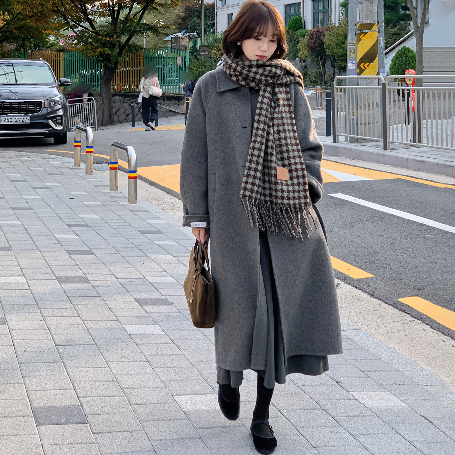 法儿家韩国限定【静奢印象】FS411W007系带单排扣呢大衣YY