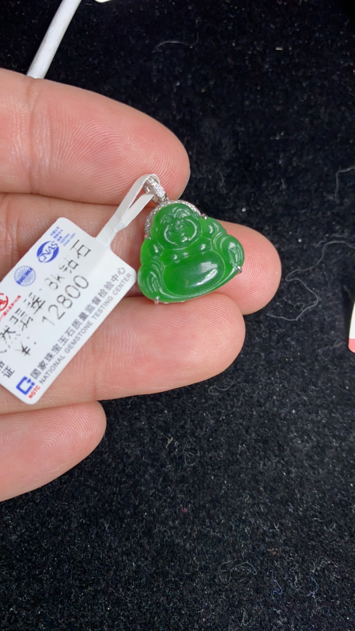 天然A货绿佛公吊坠18K