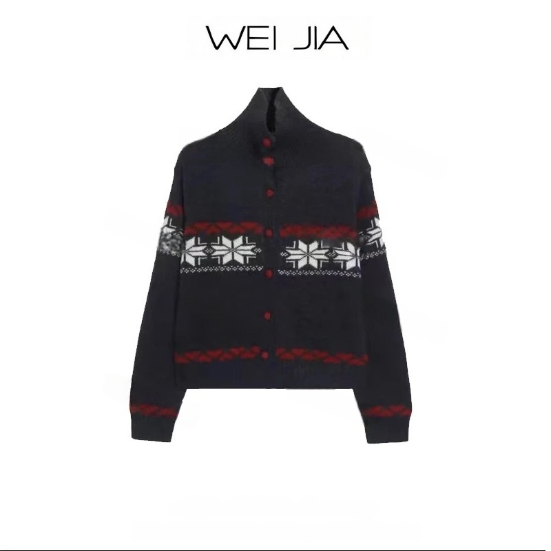 【红扣费尔岛】高级感费尔岛提花高领毛衣女秋冬新款针织开衫外套