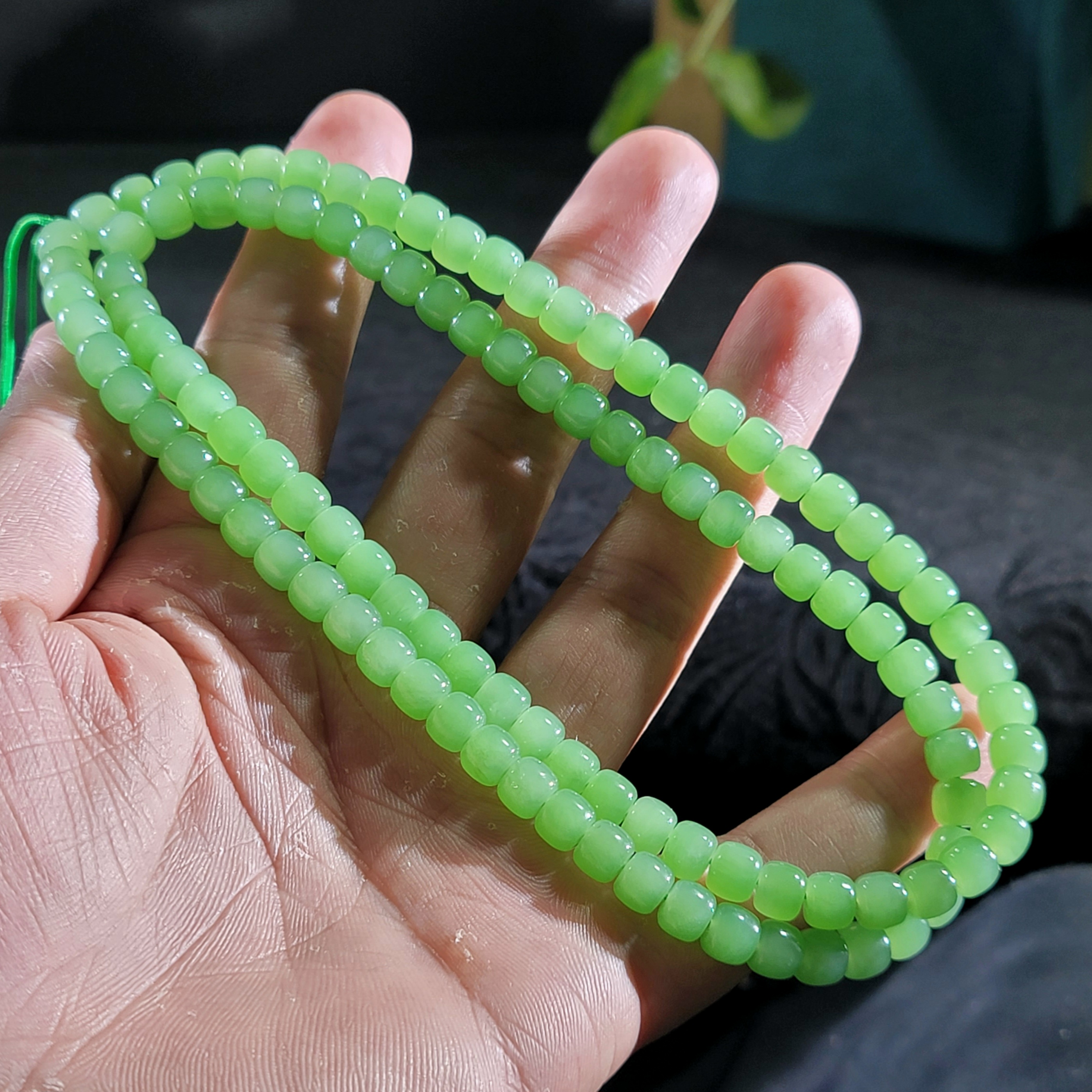 碧玉苹果绿老型珠项链 108颗 6*7mm 长链时尚气质女款绿色