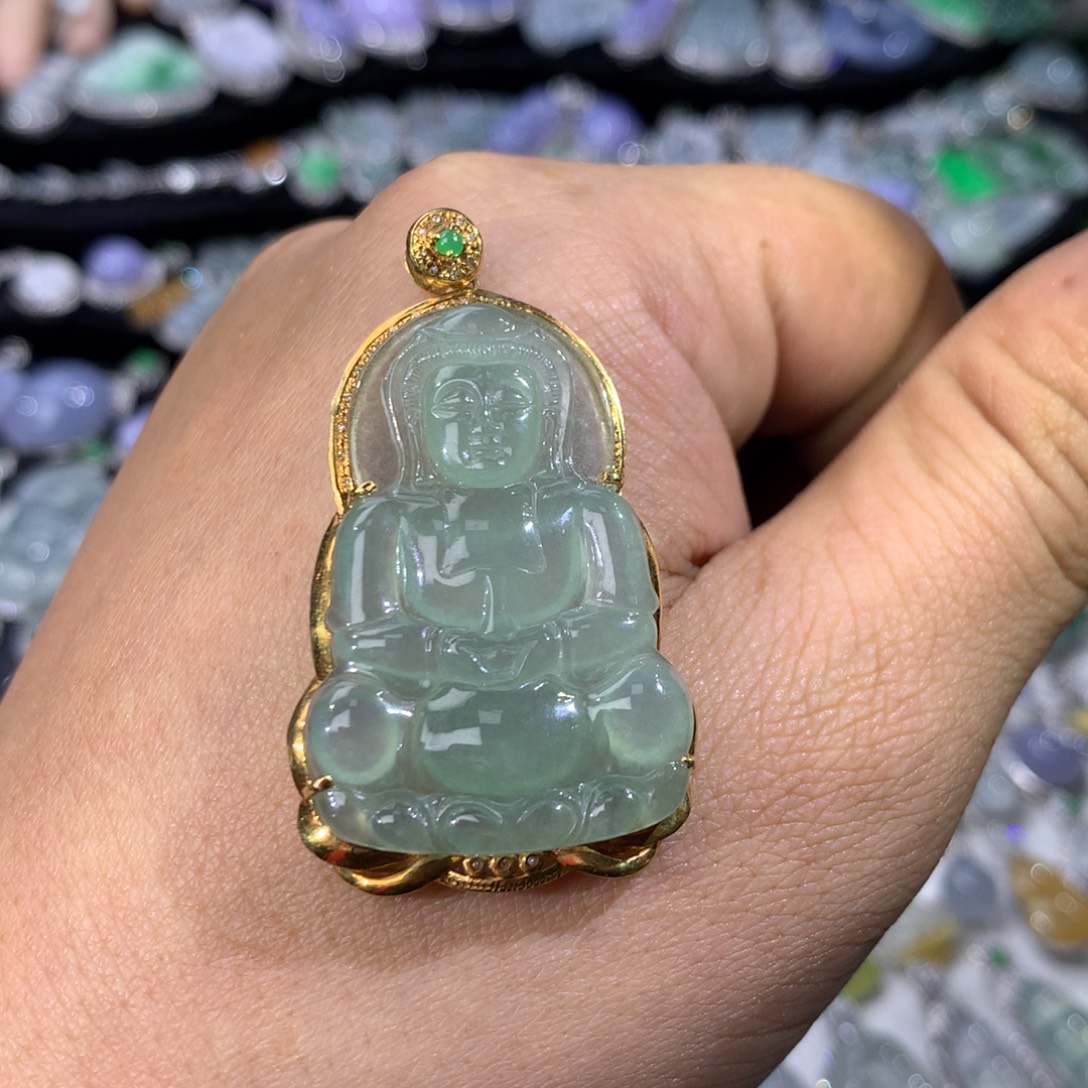 翡翠18K金镶嵌吊坠(不含链)