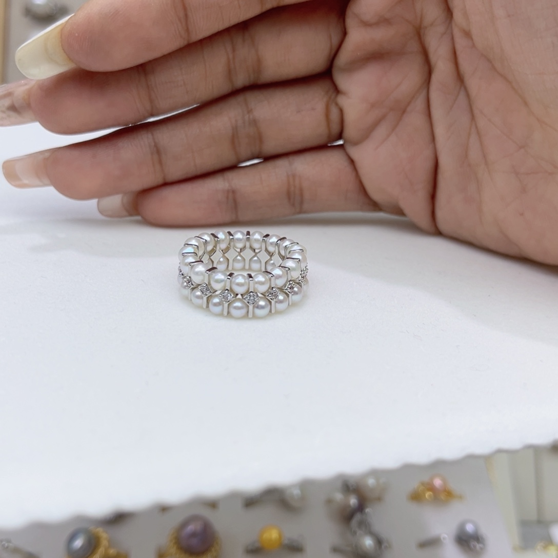 你***肉淡水珍珠戒指合金